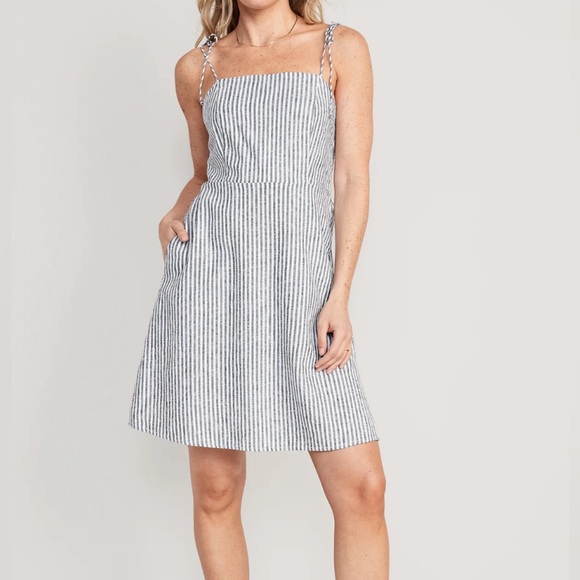 NWT - Old Navy Women’s Linen Blended Flared Tie Strap Mini Dress - Size XL - Picture 2 of 8